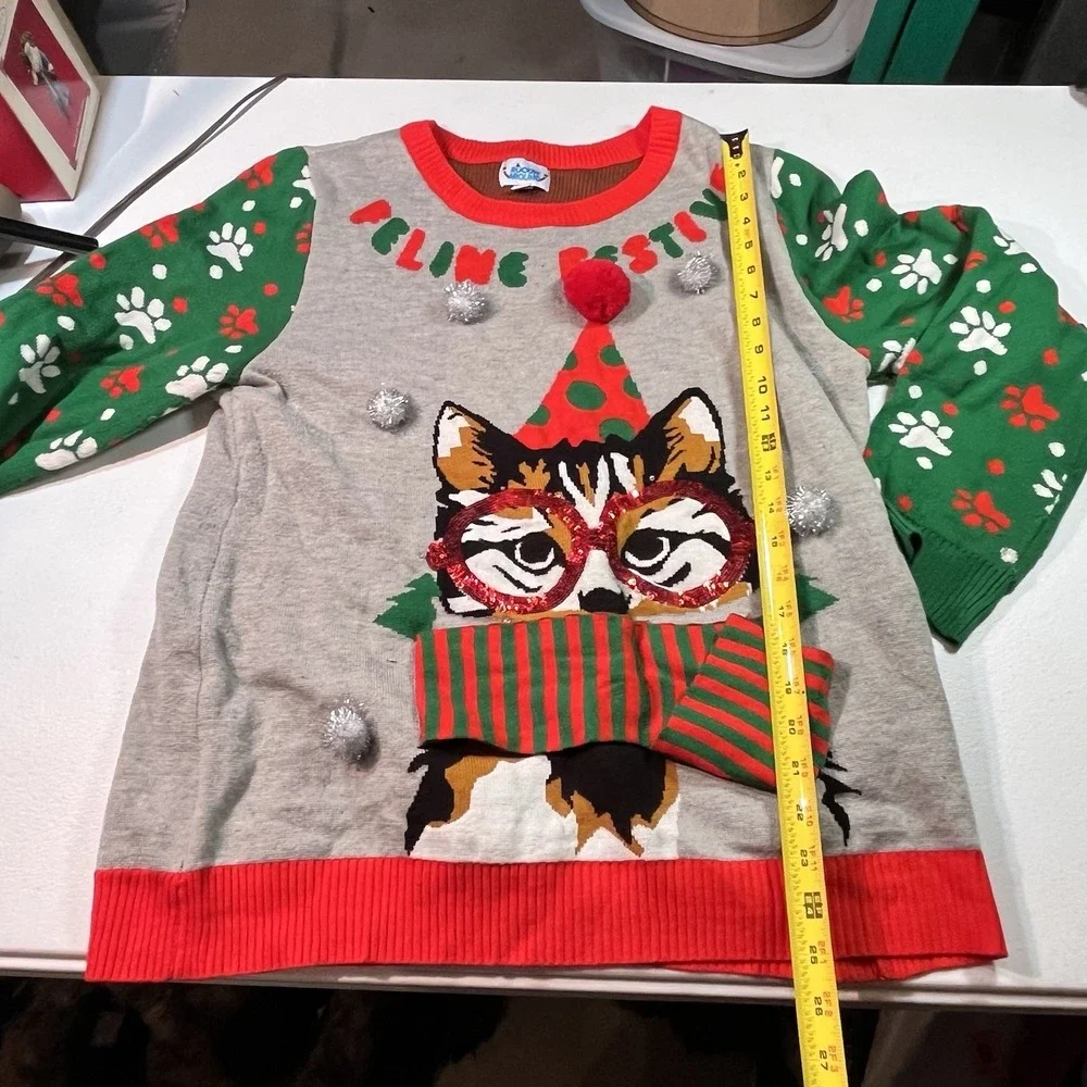 Rockin‎ Around Womens Size Large Ugly Christmas Sweater Cat Festive
